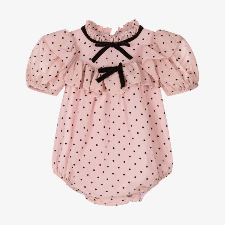 Pink crêpe chiffon romper with dots Pink crêpe chiffon romper with dots