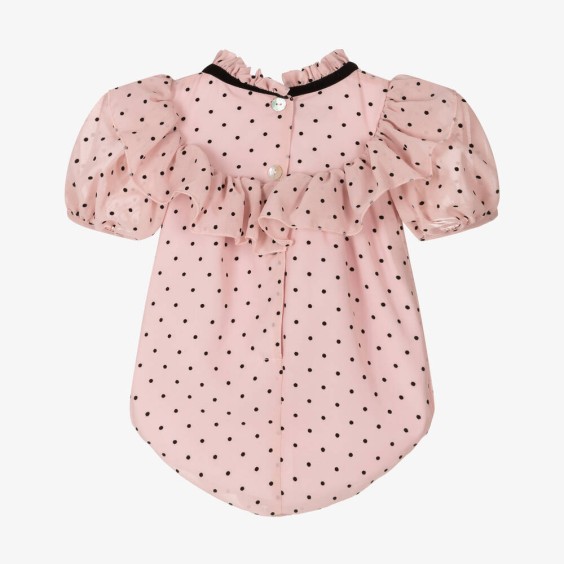 Pink crpe chiffon romper with dots
