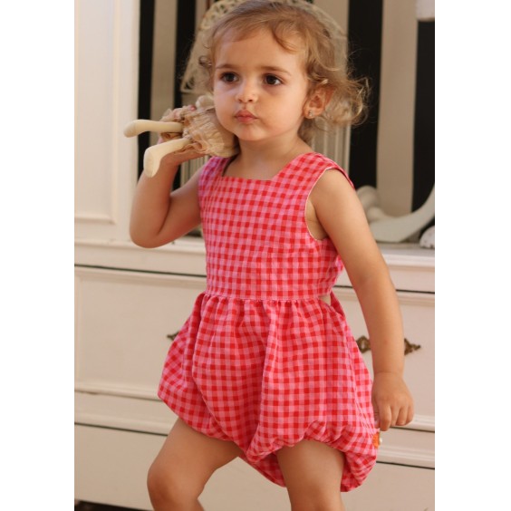 Pink and red vichy Romper