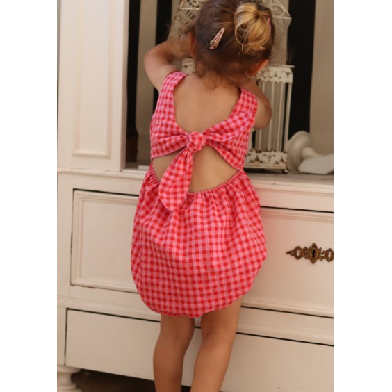 Pink and red vichy Romper