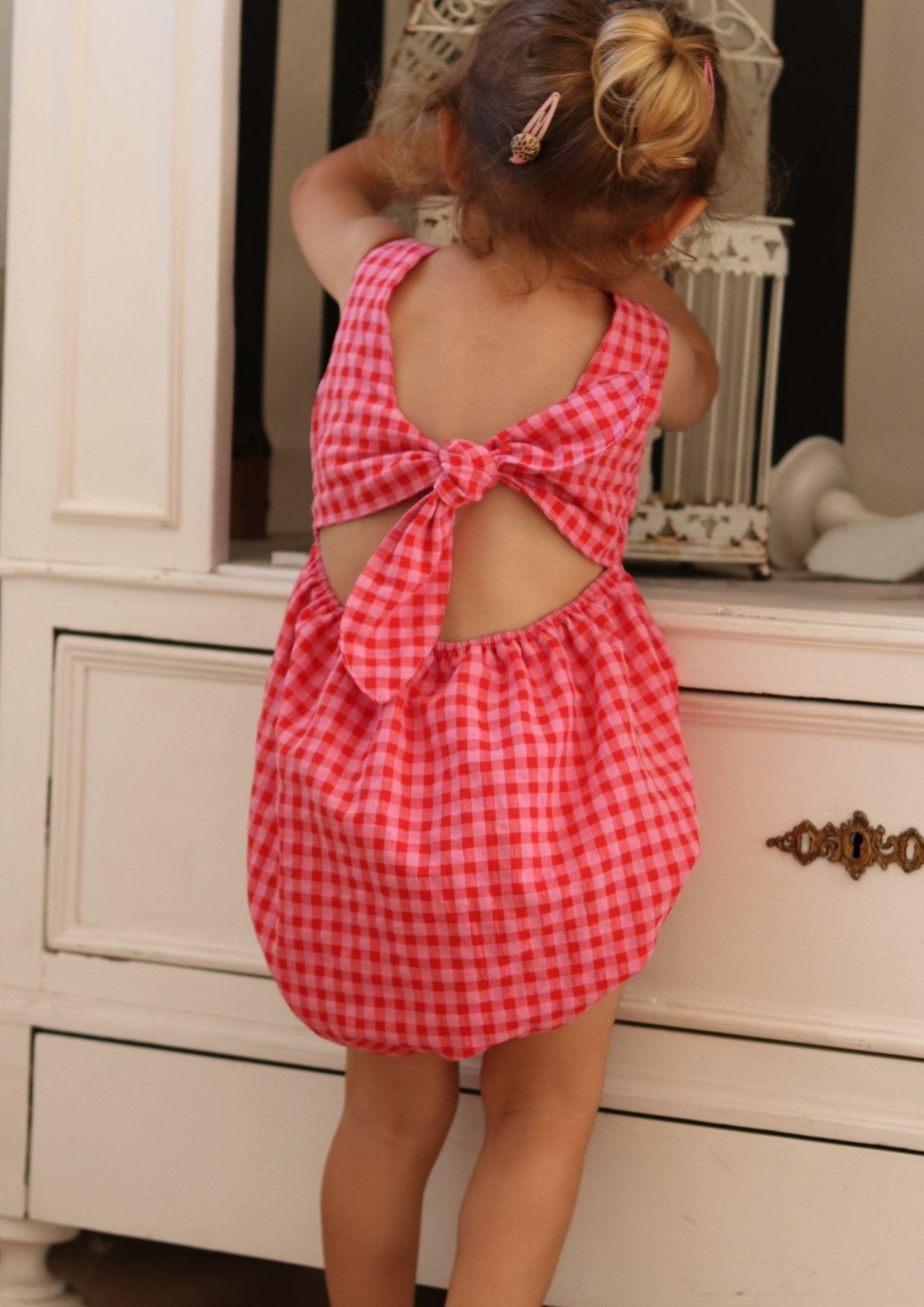 Barboteuse vichy rose et rouge