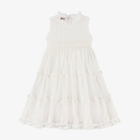 Embroidered cotton dress with tulle