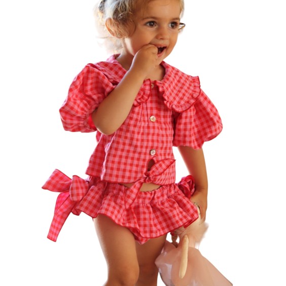 Pink and red gingham blouse