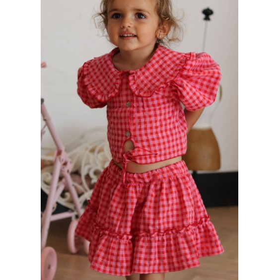 Pink and red gingham blouse