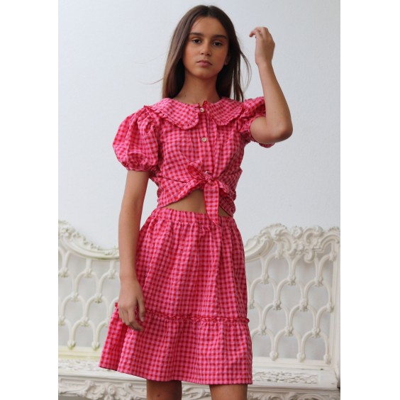 Pink and red gingham blouse