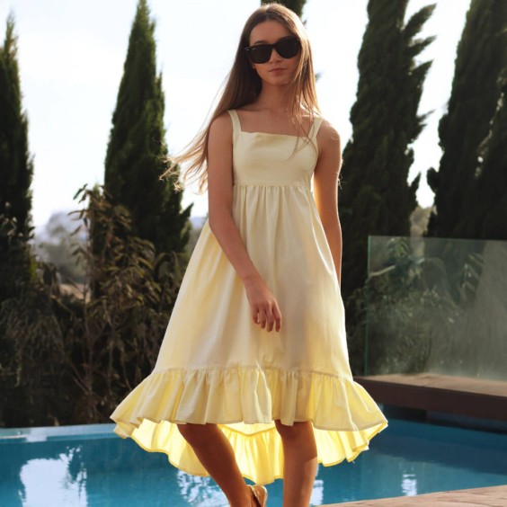 Robe mi-longue jaune Oxford