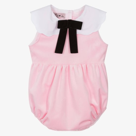 Pink velvet romper with bow Pink velvet romper with bow