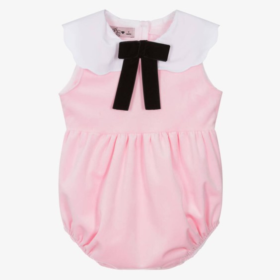 Pink velvet romper with bow