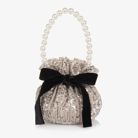 Sequin bag with black velvet bow