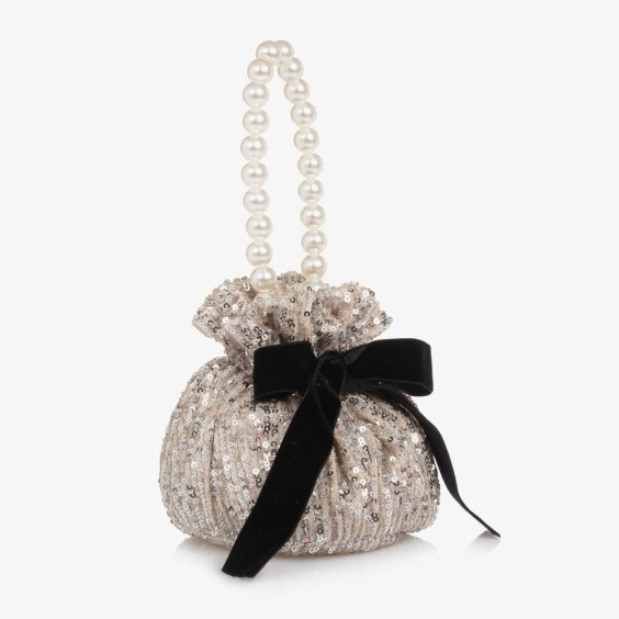 Sequin bag with black velvet bow