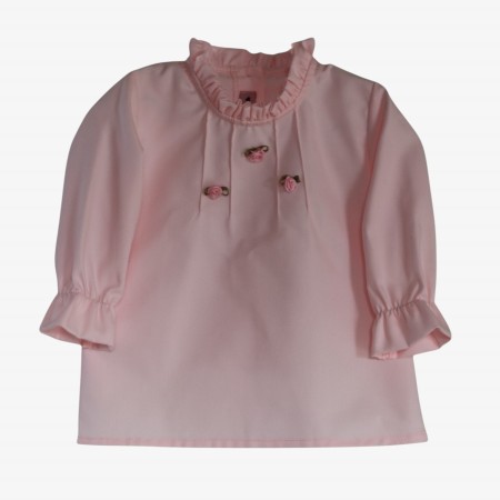 Pink twill  blouse with flowers