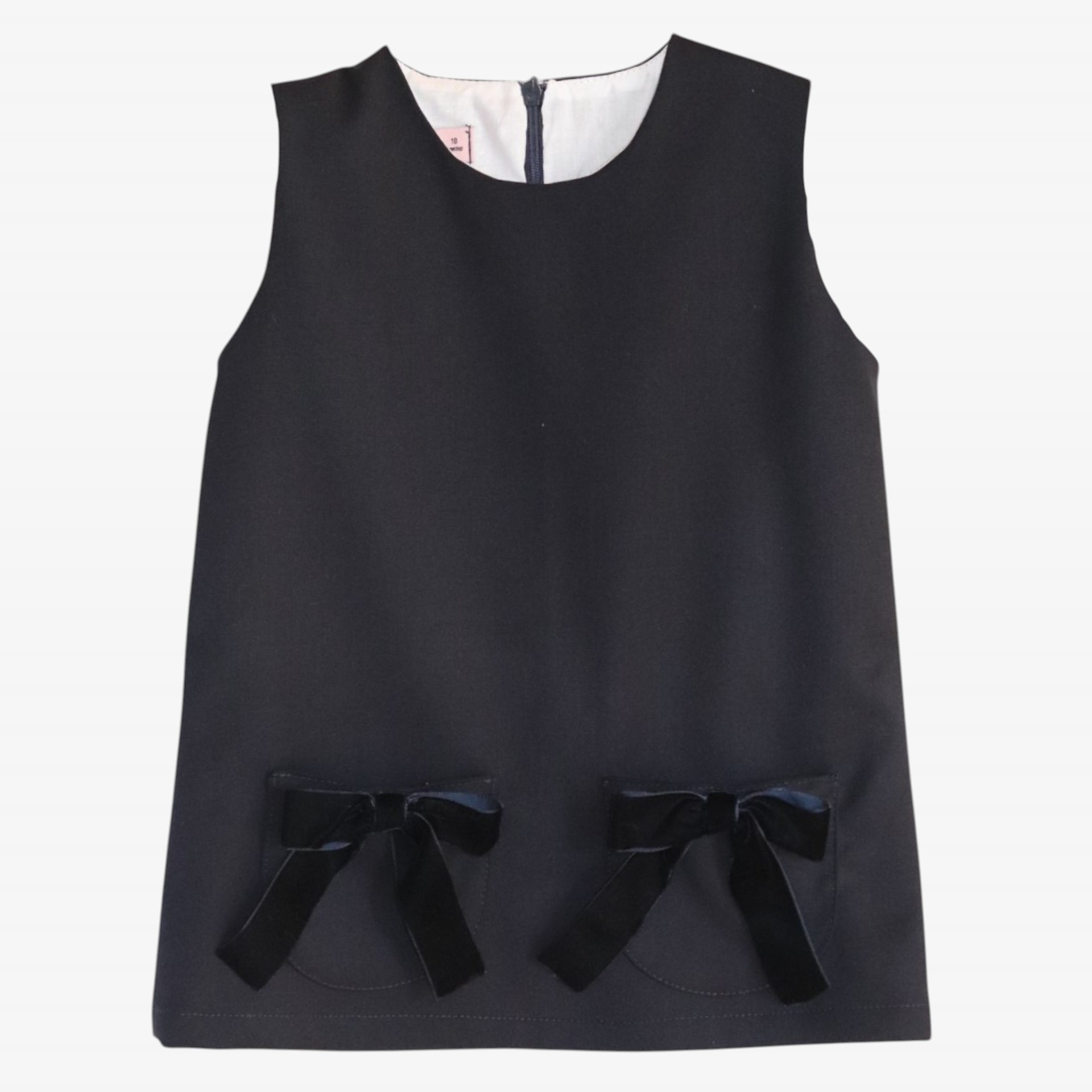 Navy blue dress with velvet bows