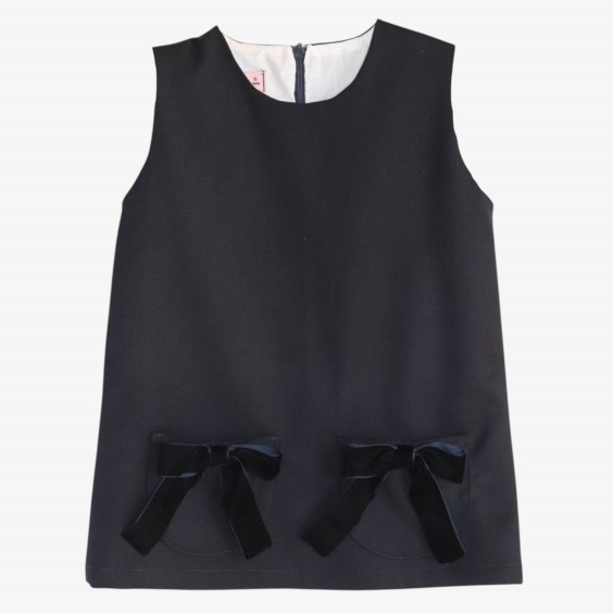 Navy blue dress with velvet bows