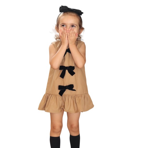 Camel dress with bows