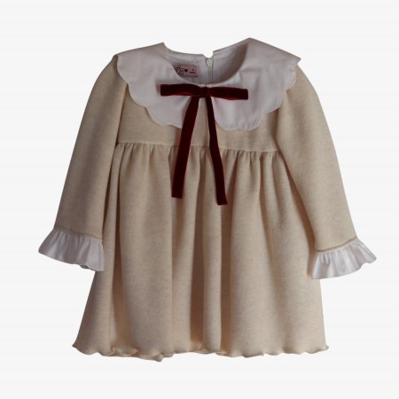 Cream knit dress with collar 