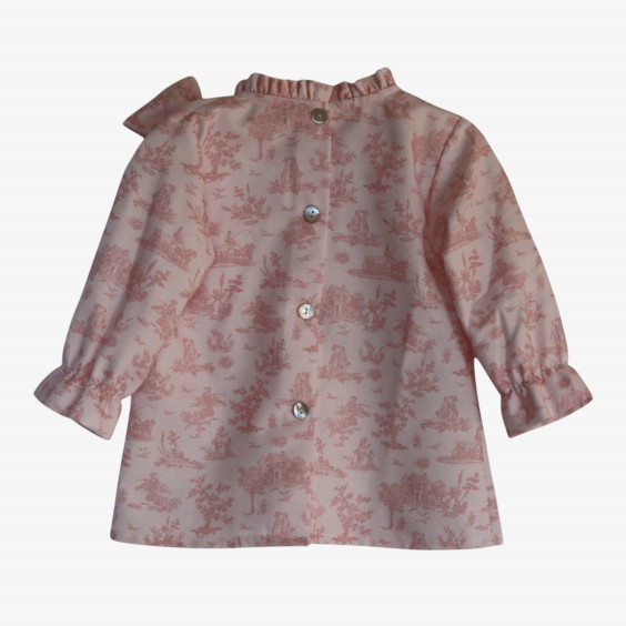 Pink toile de jouy blouse with bow