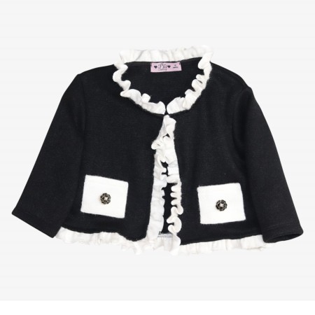 Black coat with raw ruffle Black coat with raw ruffle