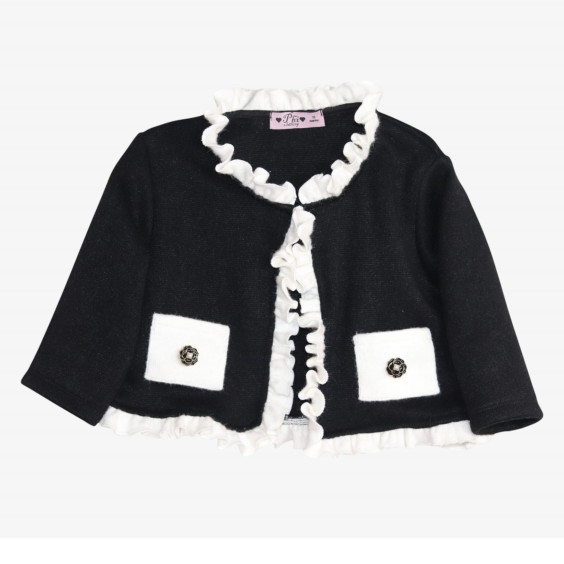 Black coat with raw ruffle Black coat with raw ruffle