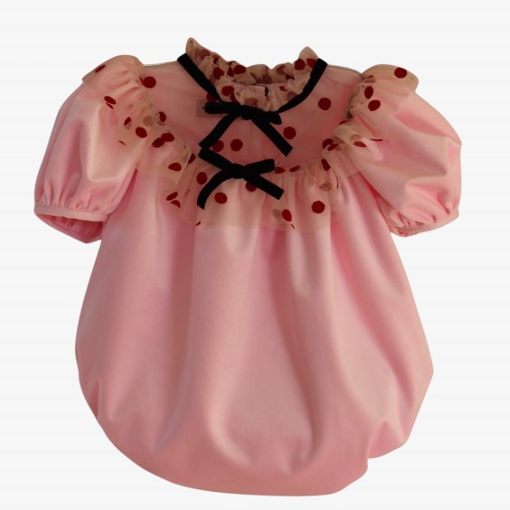 Pink velvet romper with tulle