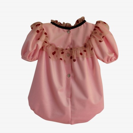 Barboteuse velours rose avec tulle Barboteuse velours rose avec tulle