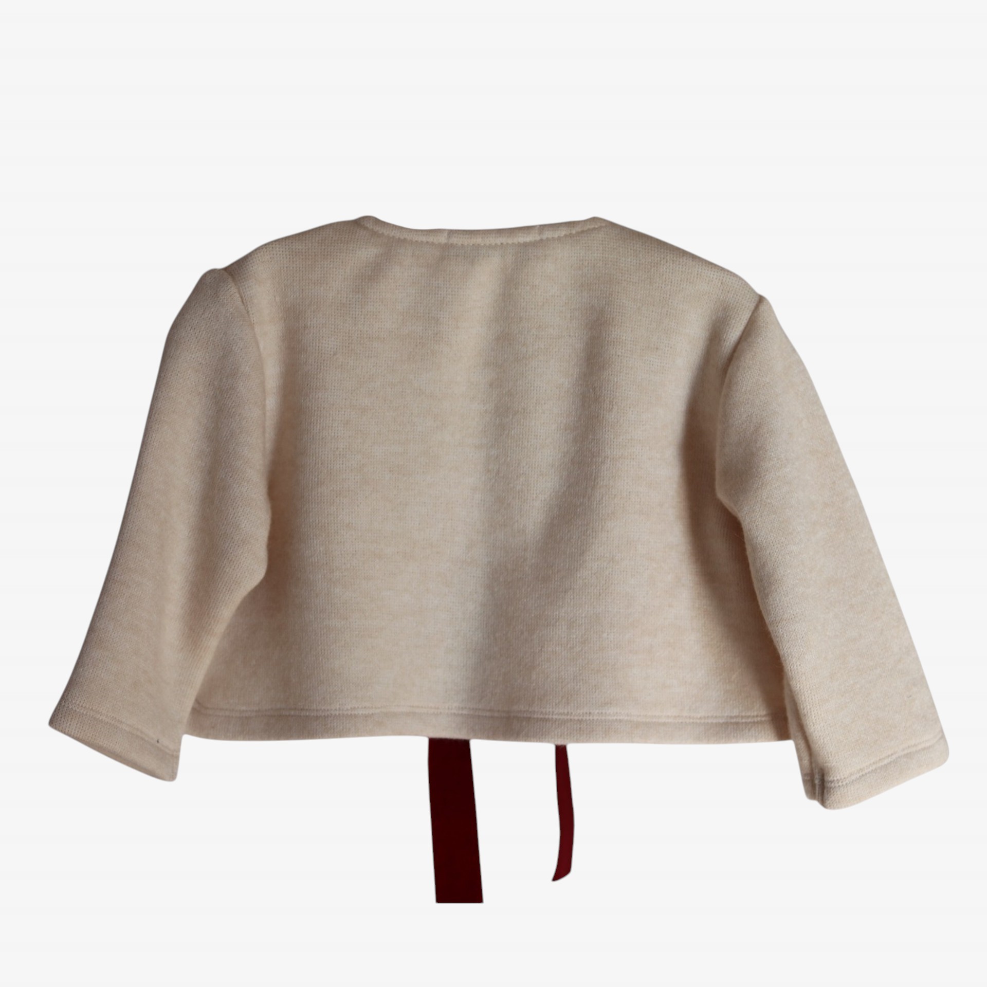 Ivory jersey cardigan with bordeaux bows