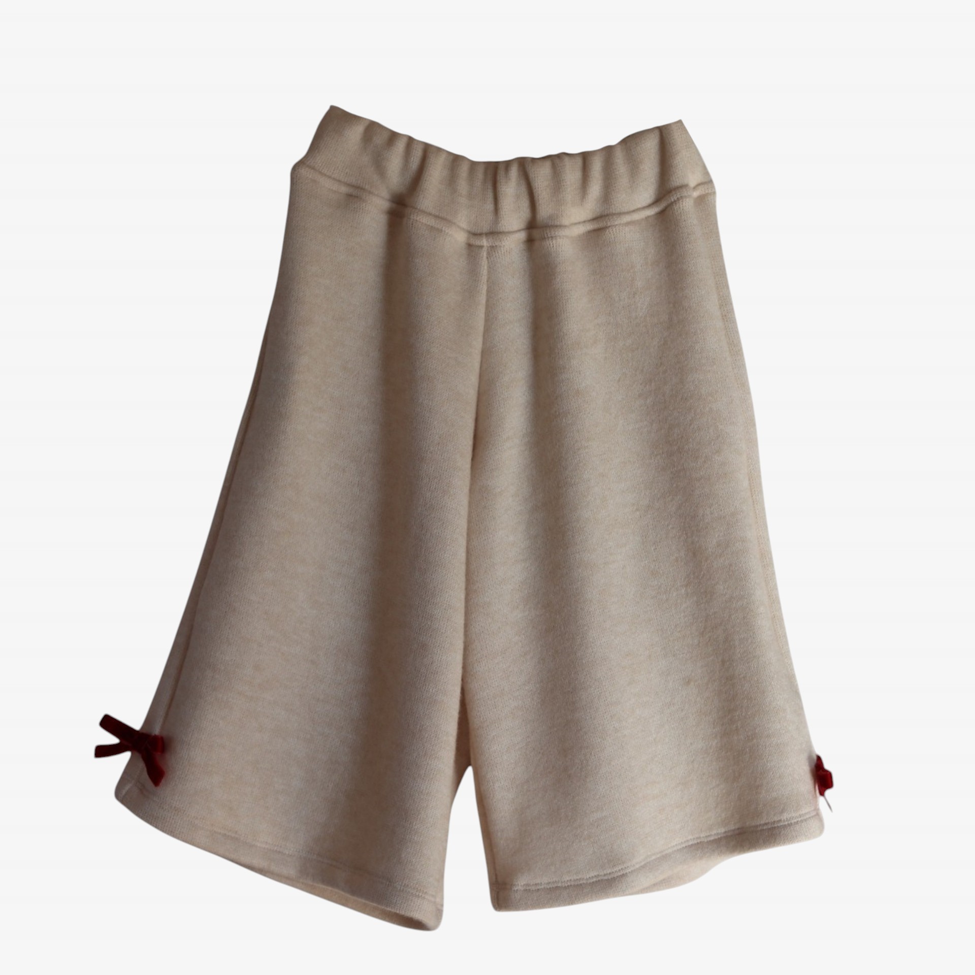 Ivory knit trousers with burgundy bows 
