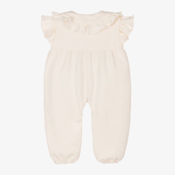 Ivory jumpsuit with burgundy bows