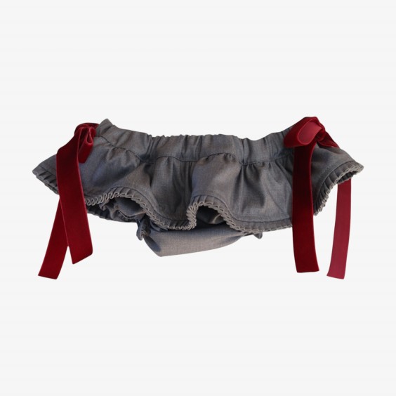 Grey bloomer with burgundy velvet bows Grey bloomer with burgundy velvet bows