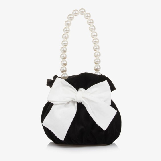 Black velvet bag with ivory velvet bow