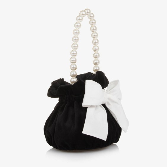 Black velvet bag with ivory velvet bow