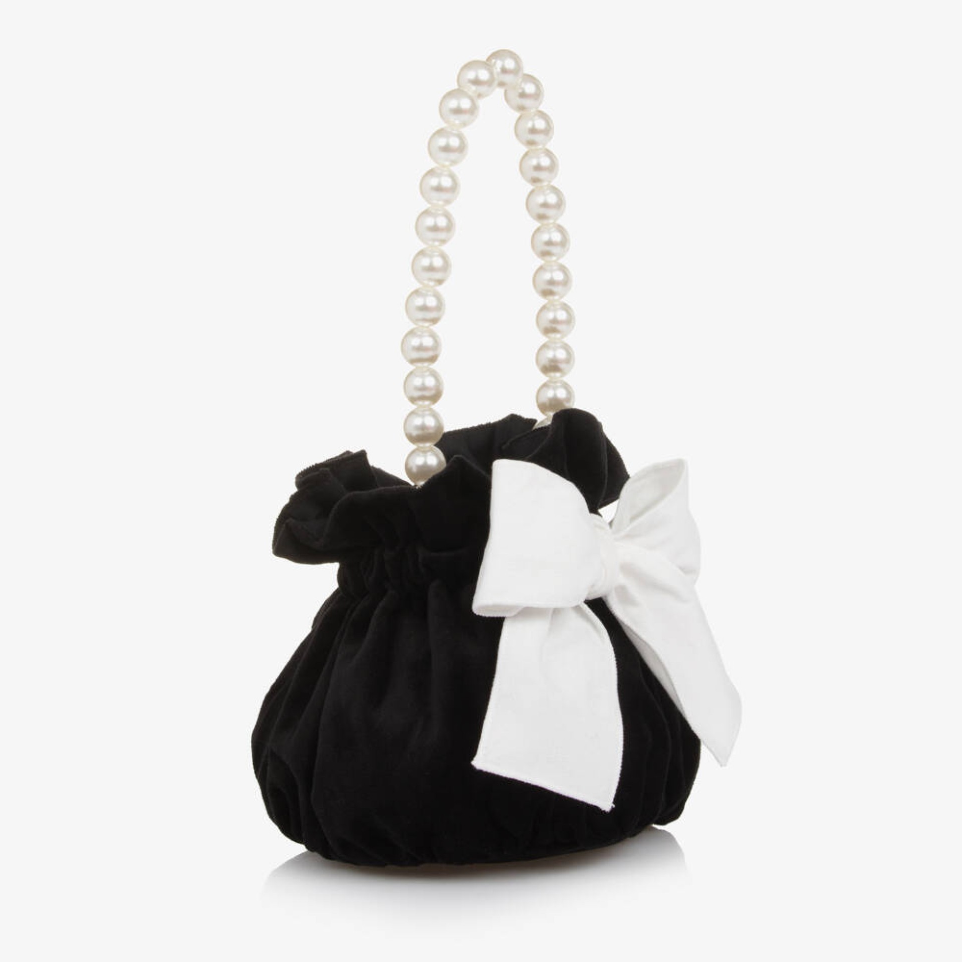 Black velvet bag with ivory velvet bow