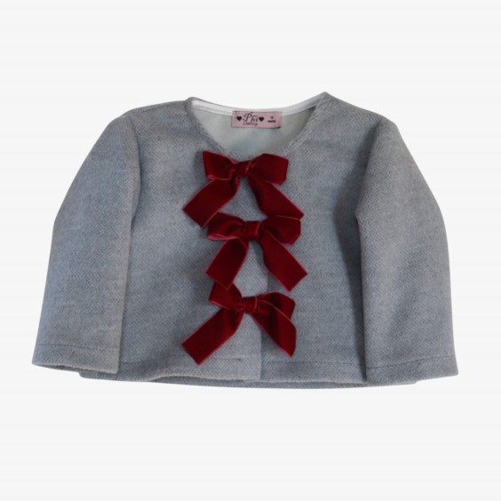 Gray coat with bordeaux bows