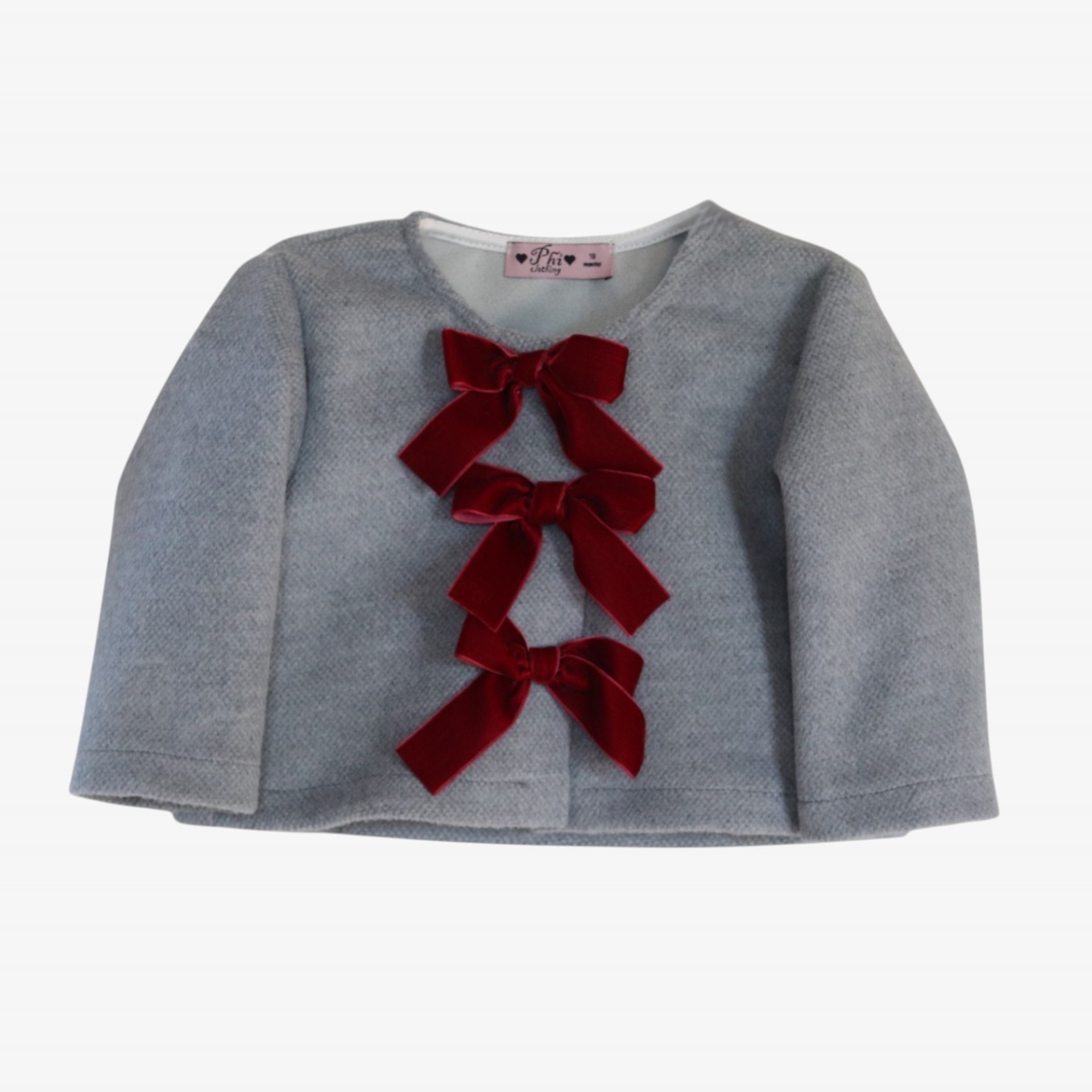 Gray coat with bordeaux bows