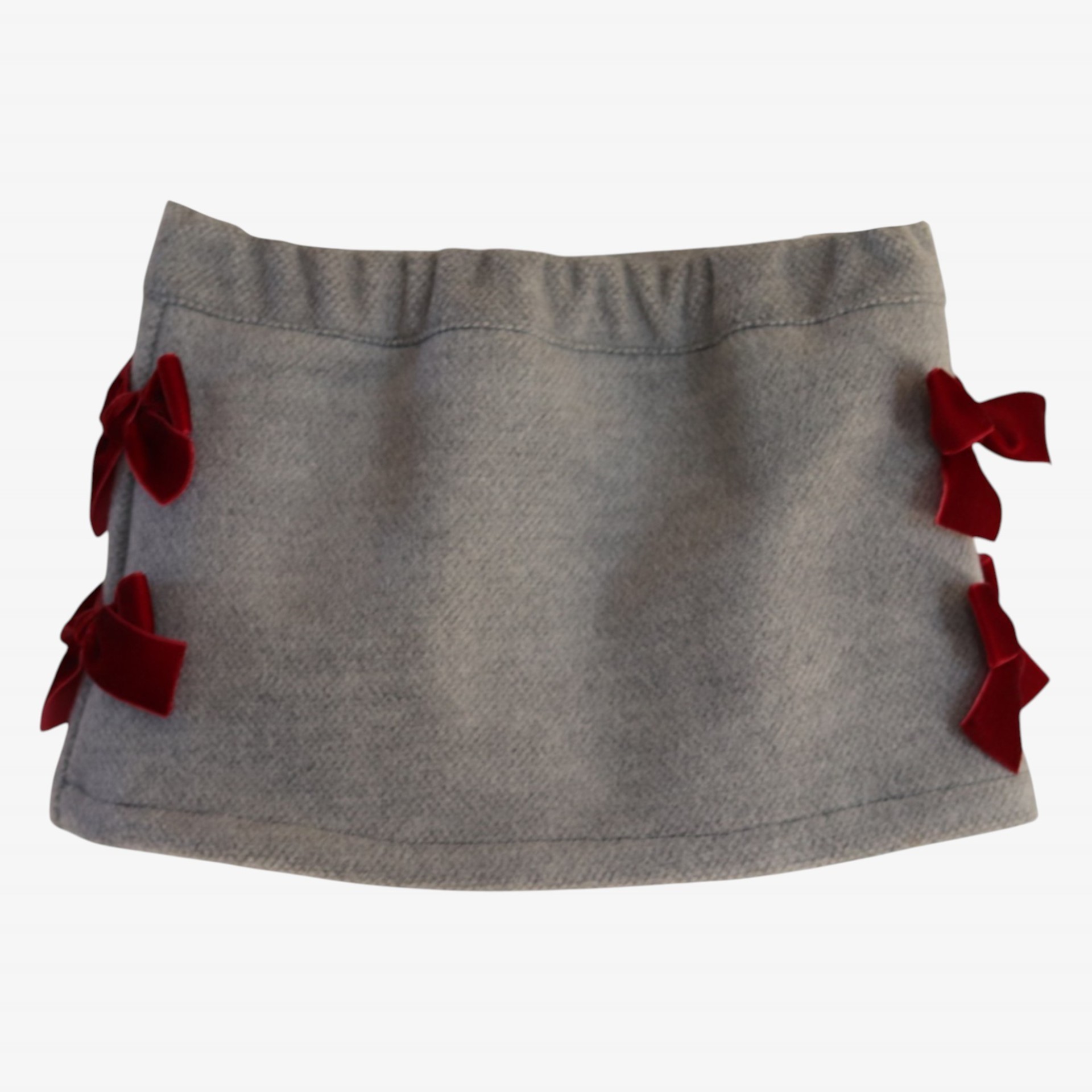 Saia cinzenta com laos de veludo bordeaux