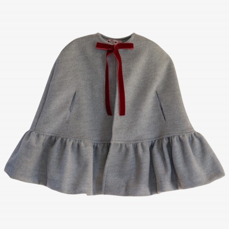 Grey cape with burgundy velvet bow Grey cape with burgundy velvet bow