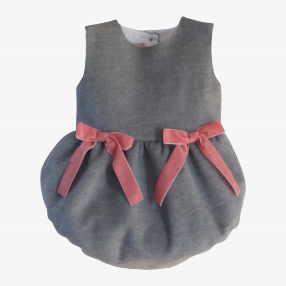 Grey romper with pink velvet bows