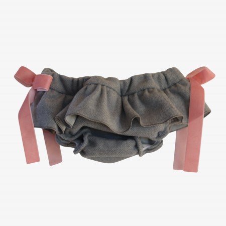 Grey bloomer with pink velvet bows Grey bloomer with pink velvet bows