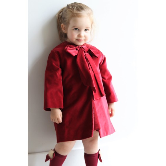 Bordeaux Velvet Bow Coat
