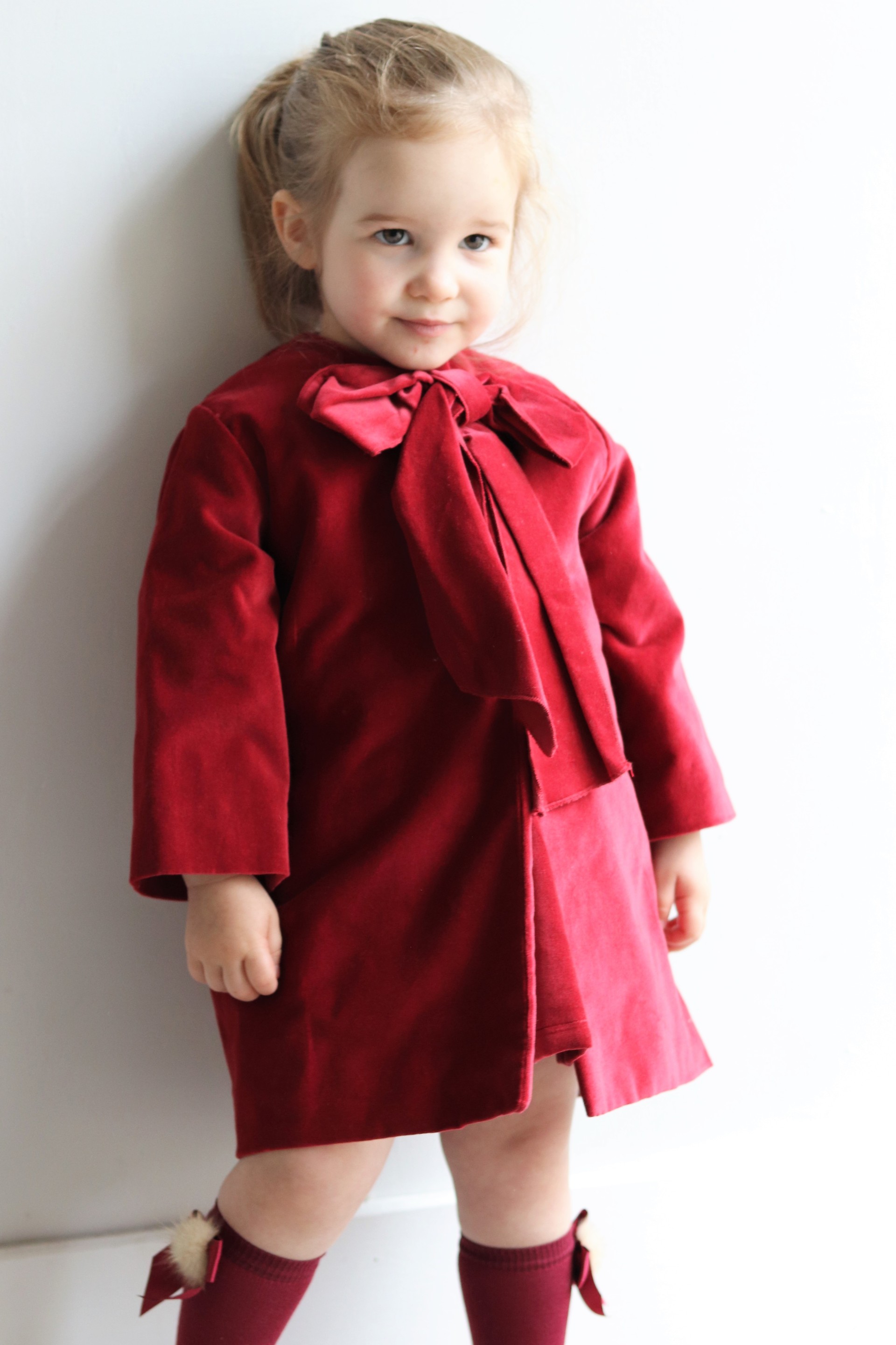 Bordeaux Velvet Bow Coat
