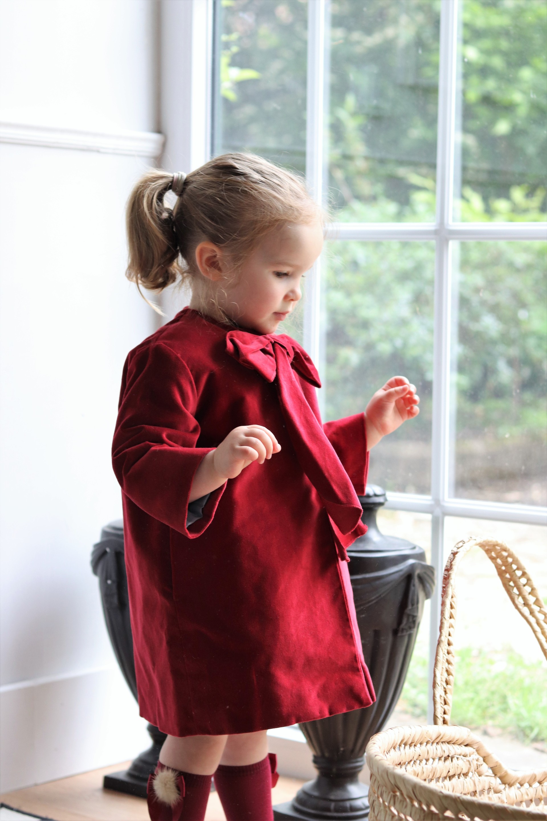 Bordeaux Velvet Bow Coat