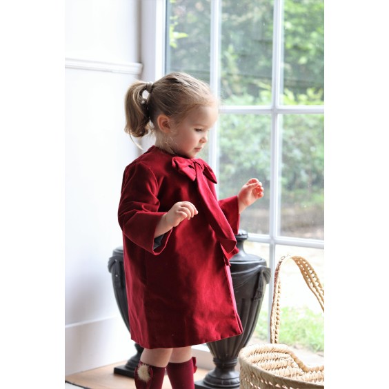 Bordeaux Velvet Bow Coat