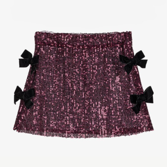 Sequined burgundy skirt with bows