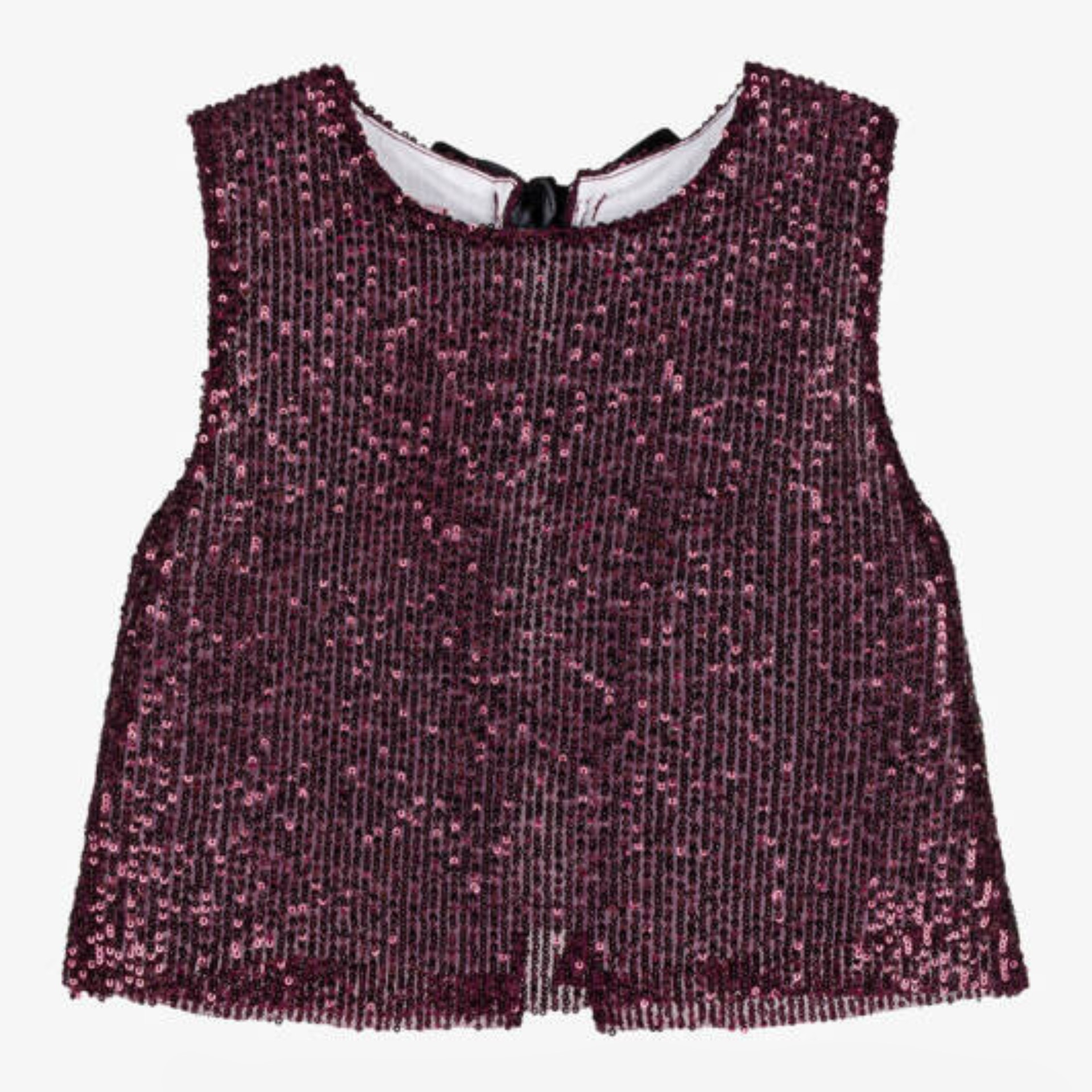 Sequined blouse, burgundy with bows.