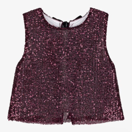 Sequined blouse, burgundy with bows.