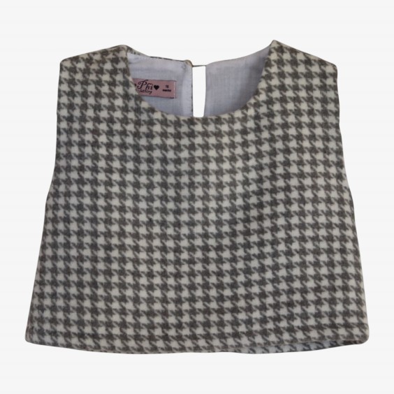 Grey pied de poule blouse with bows