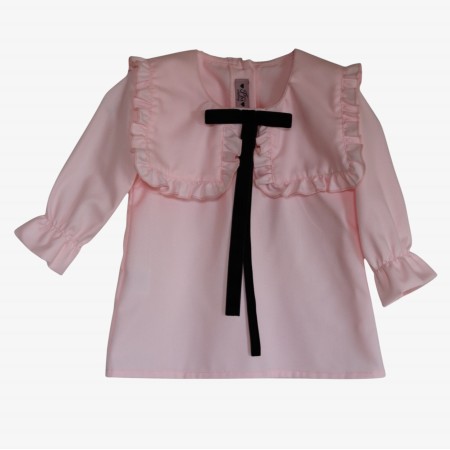 Pink blouse with black velvet bow. Pink blouse with black velvet bow.