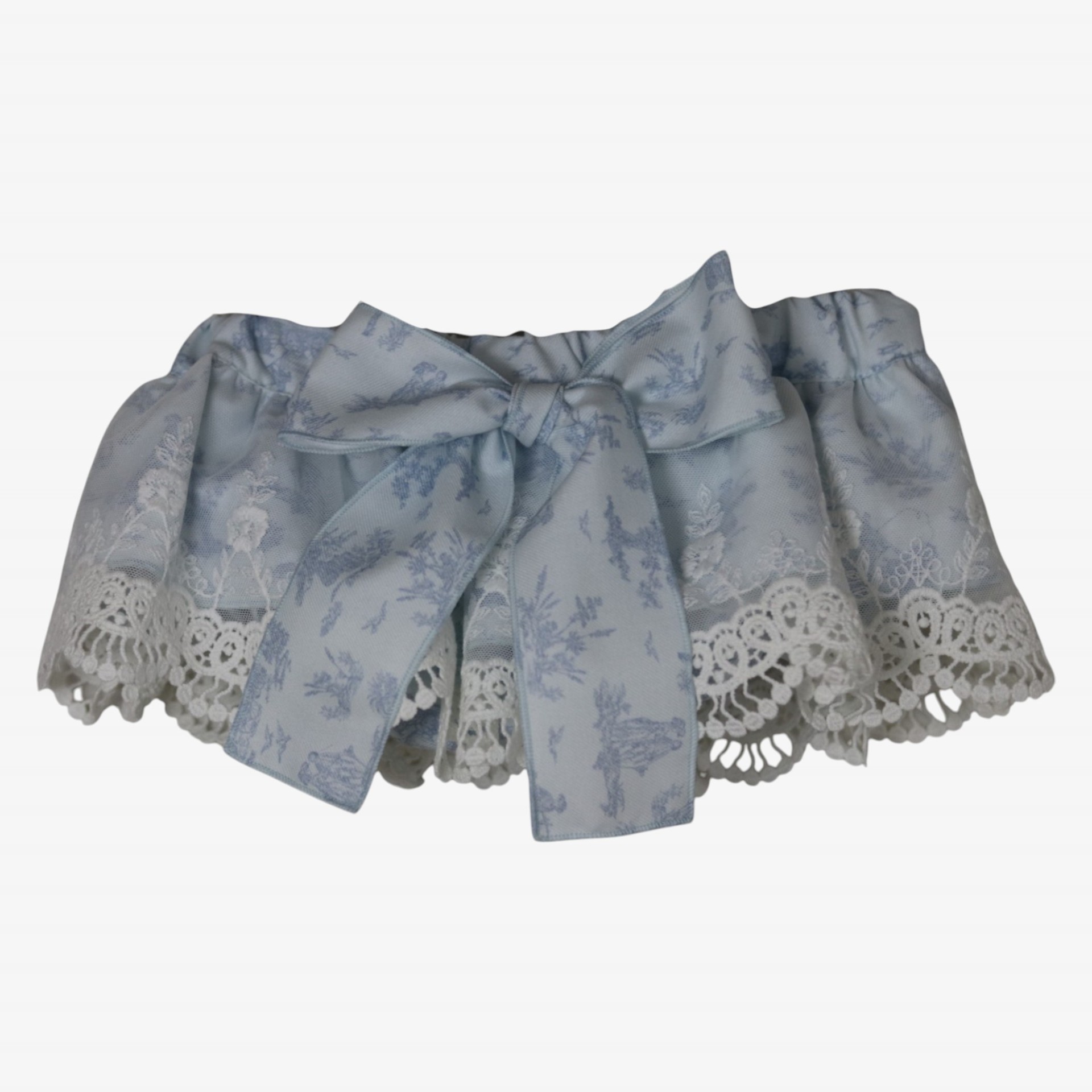 Blue Toile de jouy bloomer with tulle
