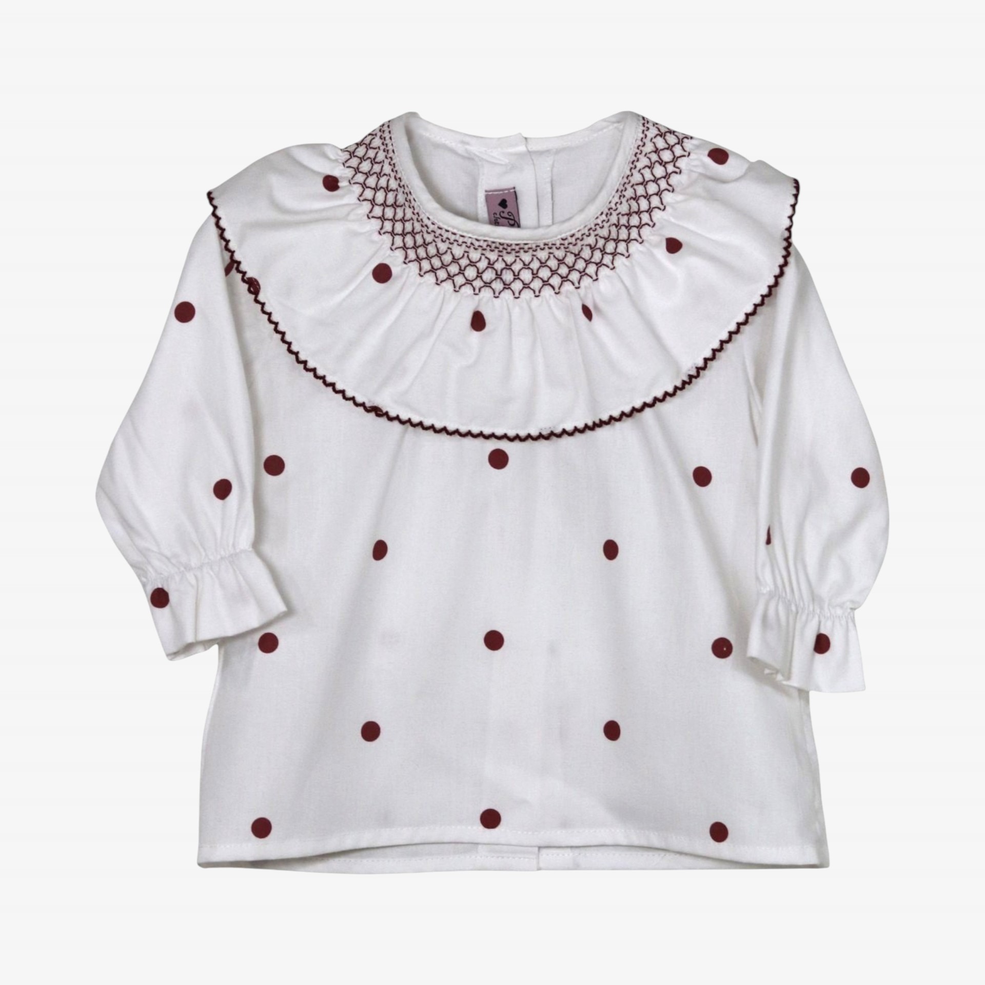 Ivory blouse with burgundy polka dots
