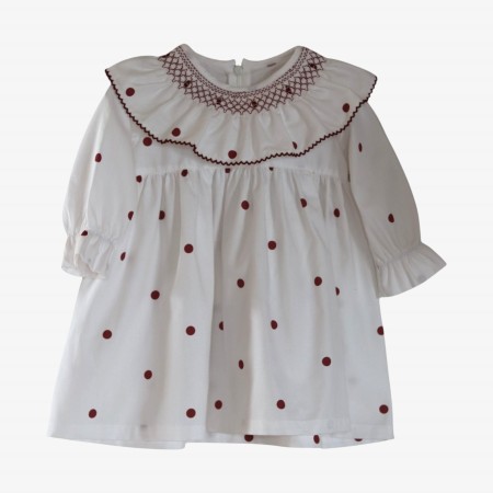 Dress with burgundy polka dots