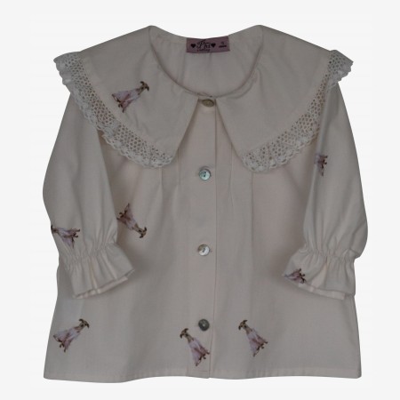 Blouse with dogs and lace collar